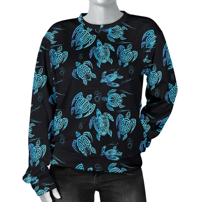 Tribal Turtle Polynesian Themed Design Women Long Sleeve Sweatshirt