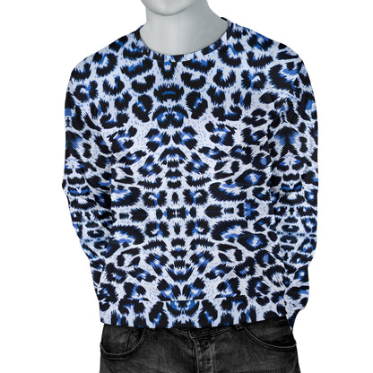 Leopard Blue Skin Print Men Long Sleeve Sweatshirt