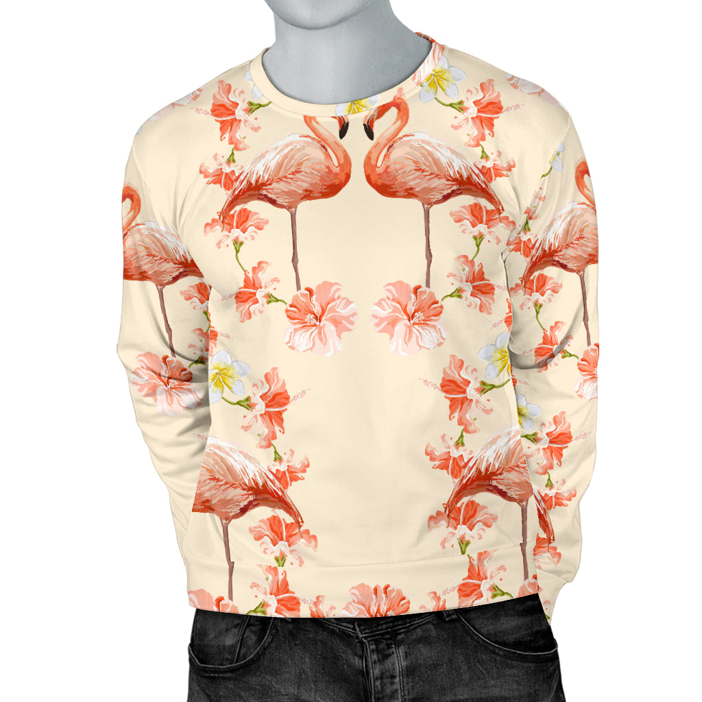 Flamingo Hibiscus Print Pattern Men Long Sleeve Sweatshirt