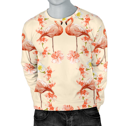 Flamingo Hibiscus Print Pattern Men Long Sleeve Sweatshirt
