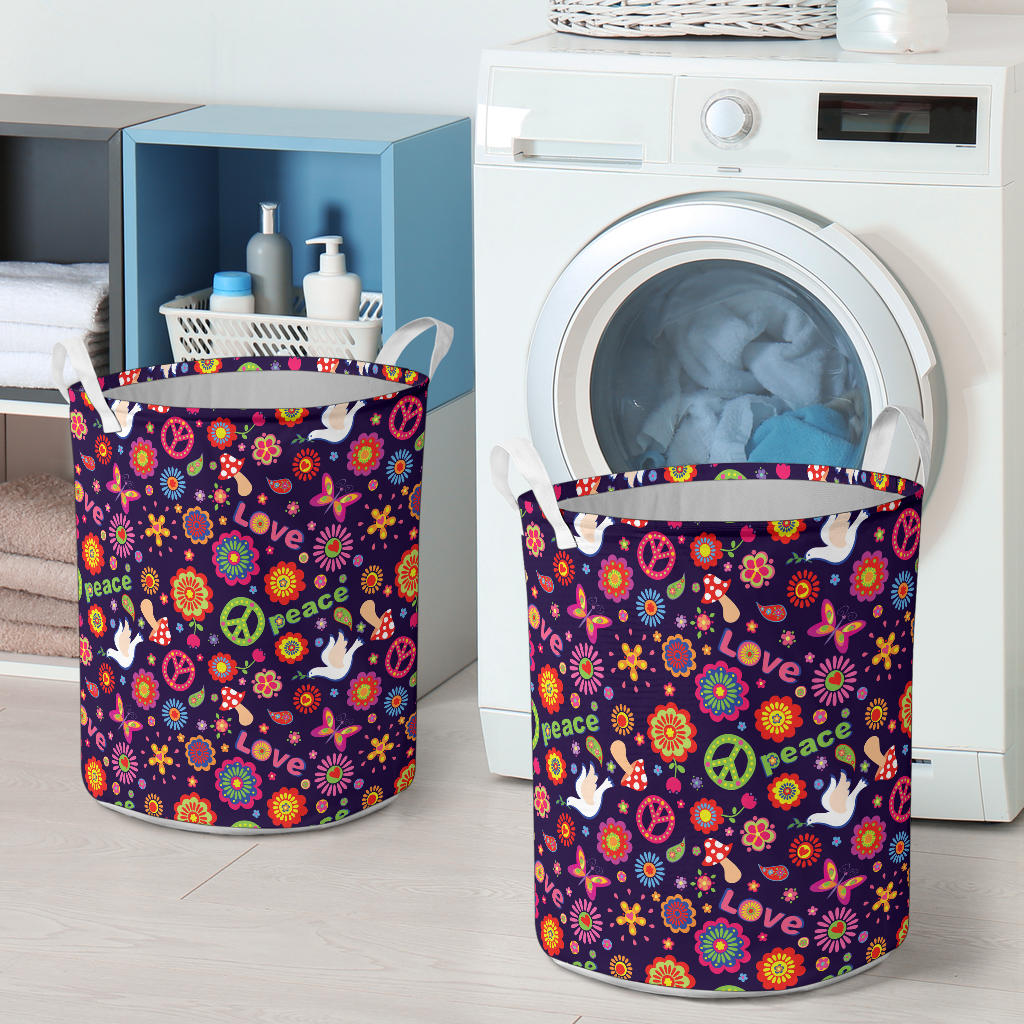 Flower Power Peace Design Print Laundry Basket