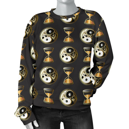 Yin Yang Skull Themed Design Print Women Long Sleeve Sweatshirt