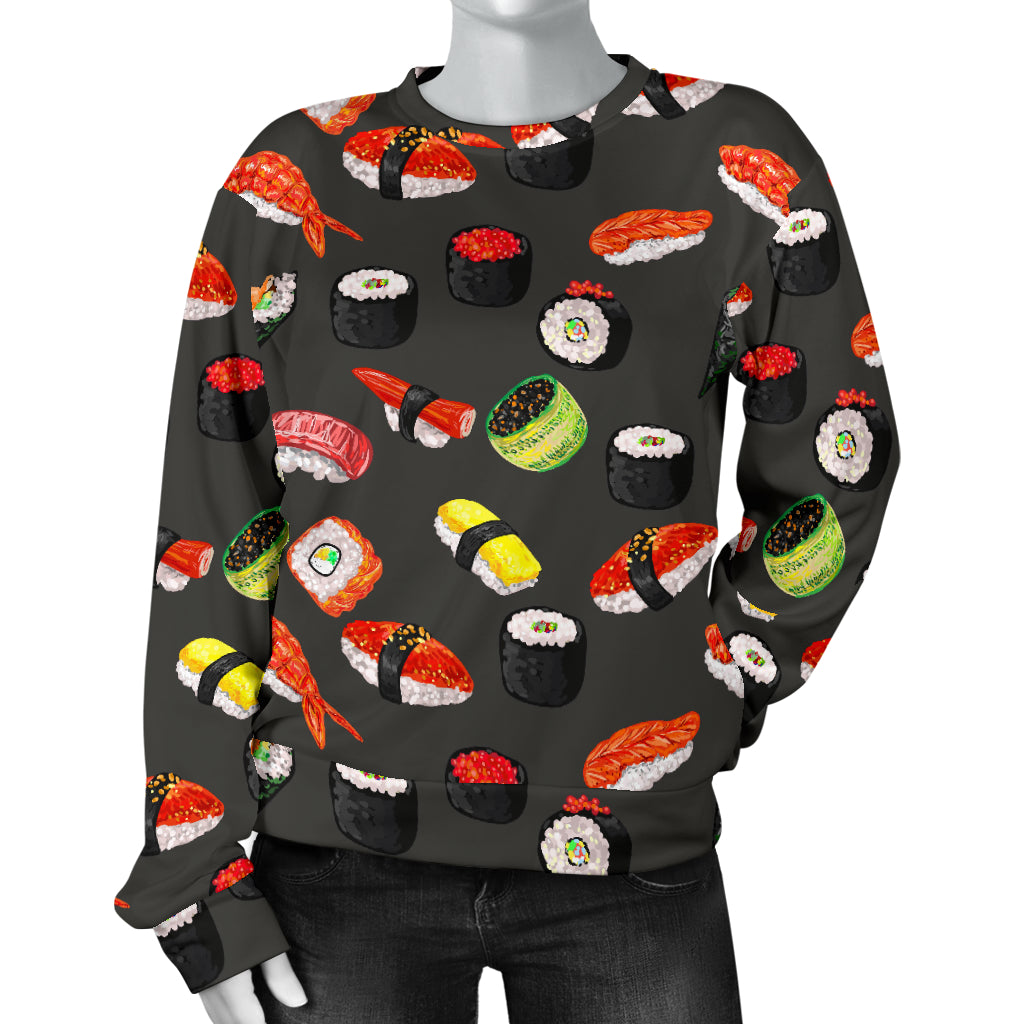 Sushi Design Print Women Long Sleeve Sweatshirt