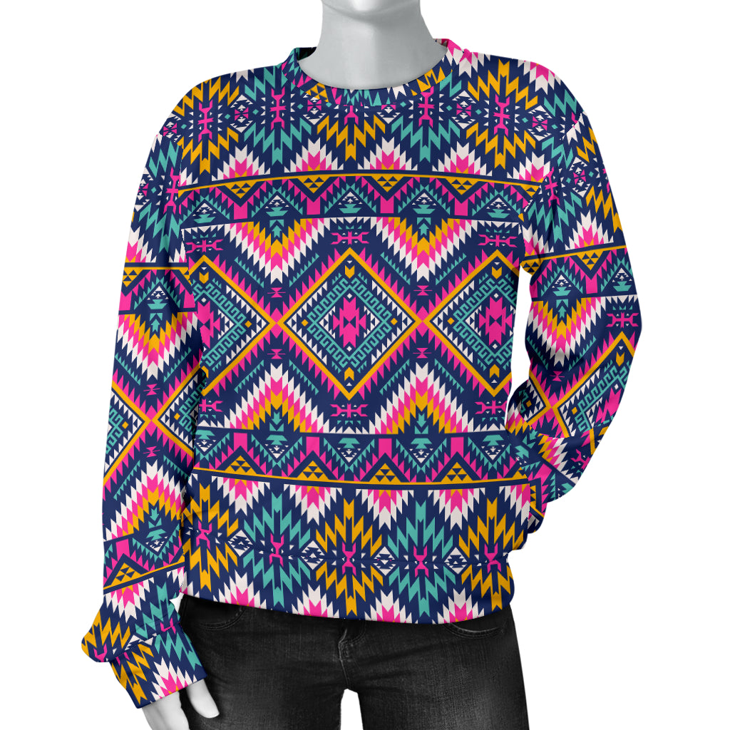 Indian Navajo Pink Themed Design Print Women Long Sleeve Sweatshirt
