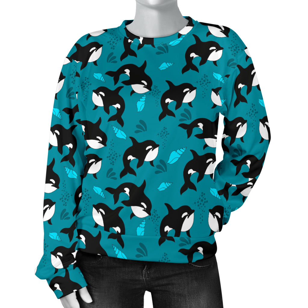 Whale Sea Design Themed Print Women Long Sleeve Sweatshirt
