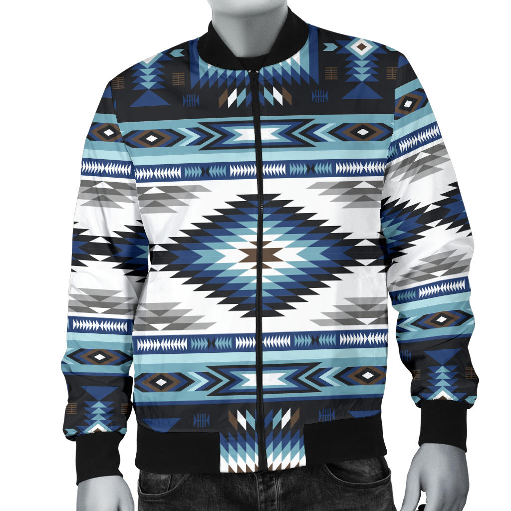 Navajo Dark Blue Print Pattern Men Bomber Jacket