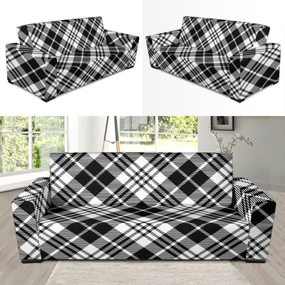 Plaid Black White Pattern Print Design A02 Sofa Slipcover