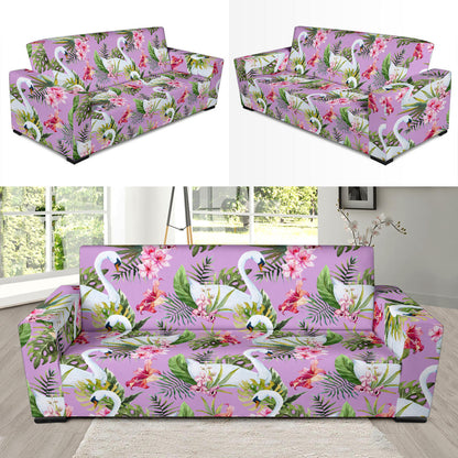Swan with Flower Pattern Print Design 01 Sofa Slipcover