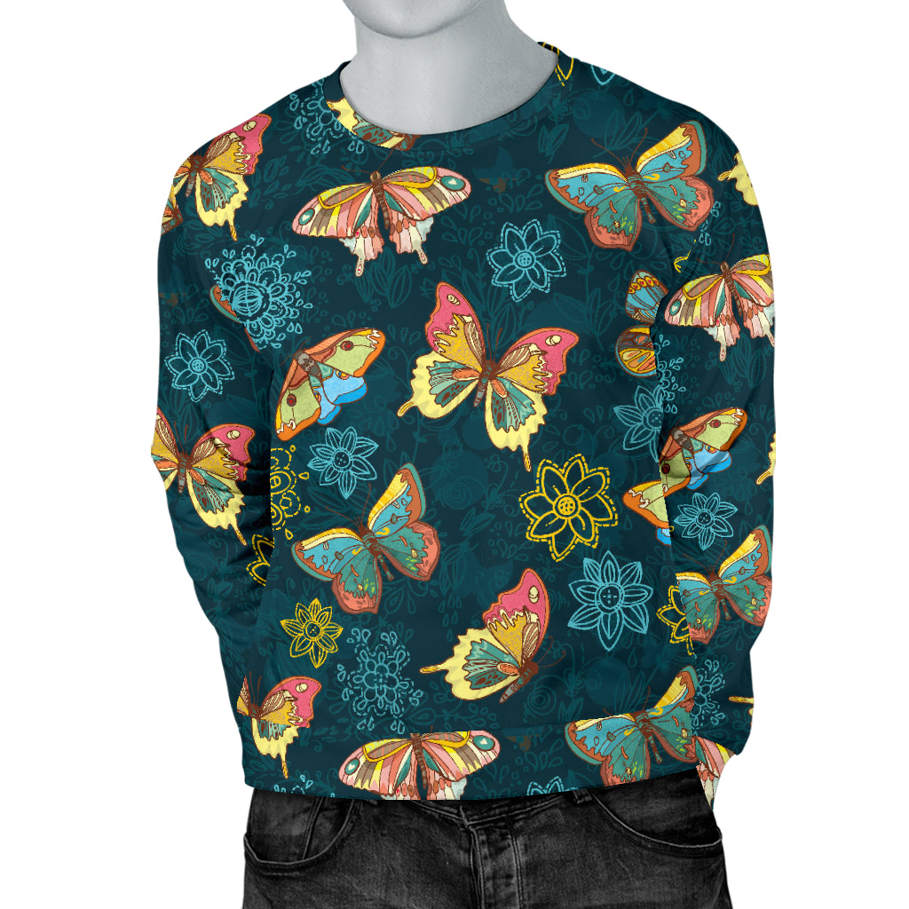 Butterfly Hand Draw Print Pattern Men Long Sleeve Sweatshirt