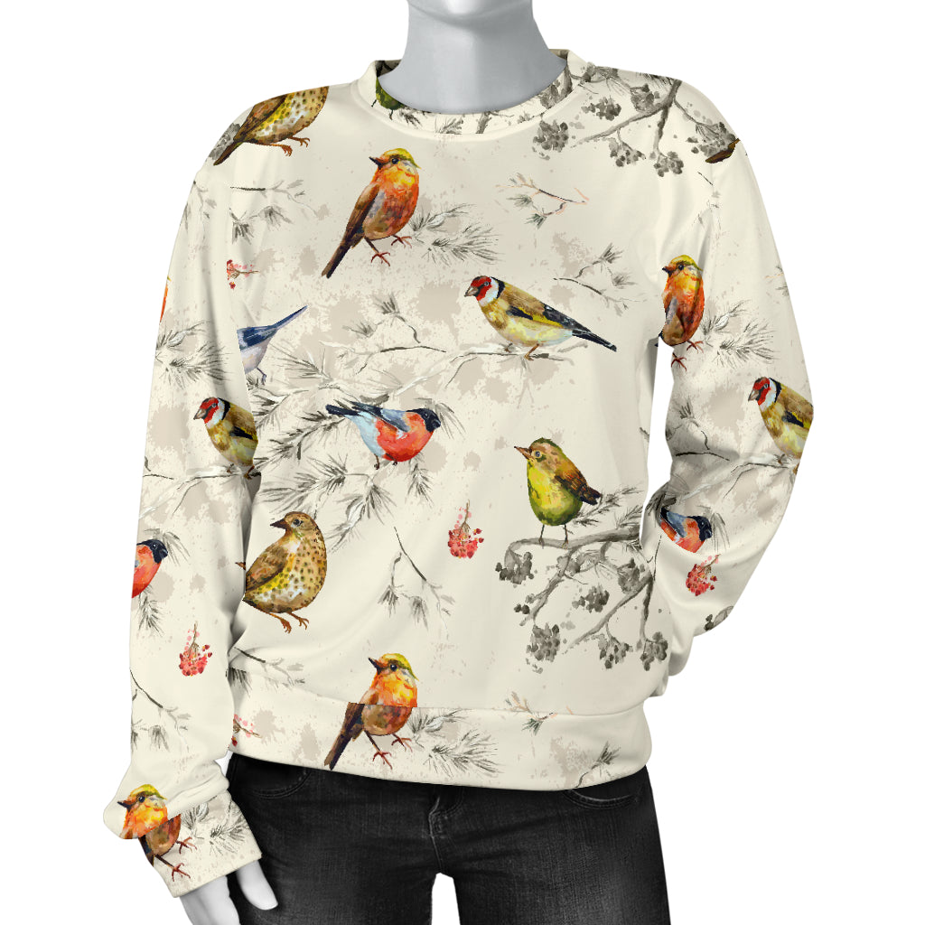 Bird Watercolor Design Pattern Women Long Sleeve Sweatshirt