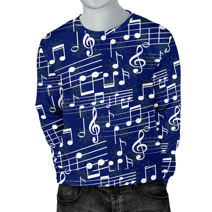 Music Note Blue Themed Print Men Long Sleeve Sweatshirt
