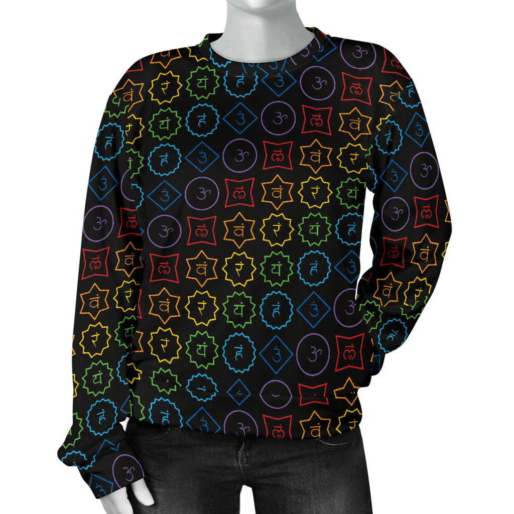 Chakra Colorful Symbol Pattern Women Long Sleeve Sweatshirt