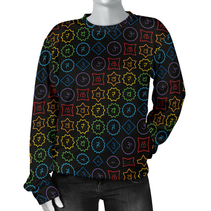 Chakra Colorful Symbol Pattern Women Long Sleeve Sweatshirt