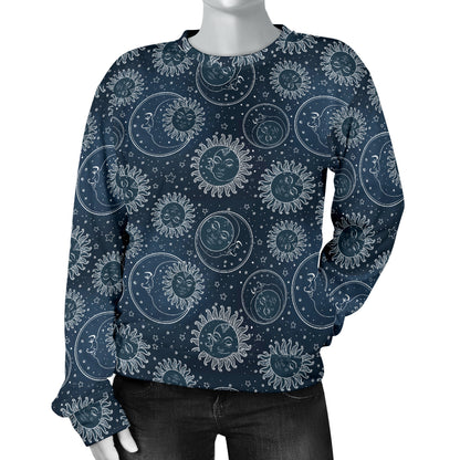 Sun Moon Tattoo Design Themed Print Women Long Sleeve Sweatshirt