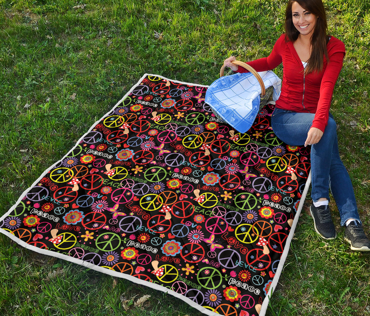 Peace Sign Colorful Design Print Quilt Bedspread