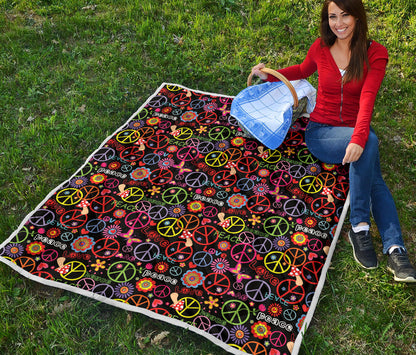 Peace Sign Colorful Design Print Quilt Bedspread