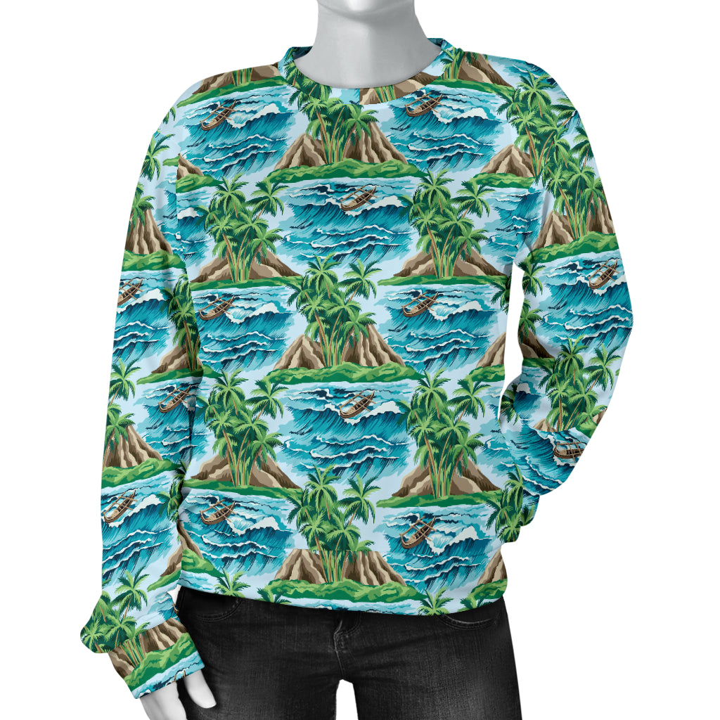 Palm Tree Hawaiian Themed Design Print Women Long Sleeve Sweatshirt