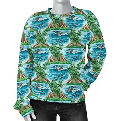 Palm Tree Hawaiian Themed Design Print Women Long Sleeve Sweatshirt