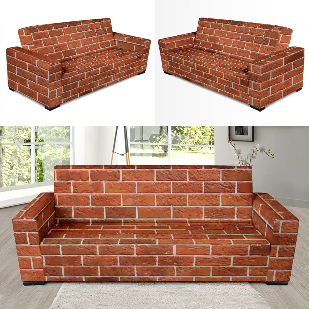 Brick Brown Pattern Print Design 02 Sofa Slipcover