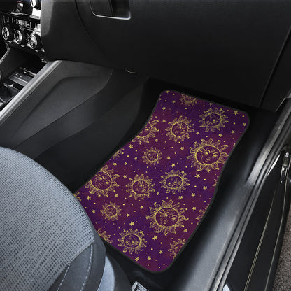 Sun Moon Star Design Themed Print Car Floor Mats Front Back