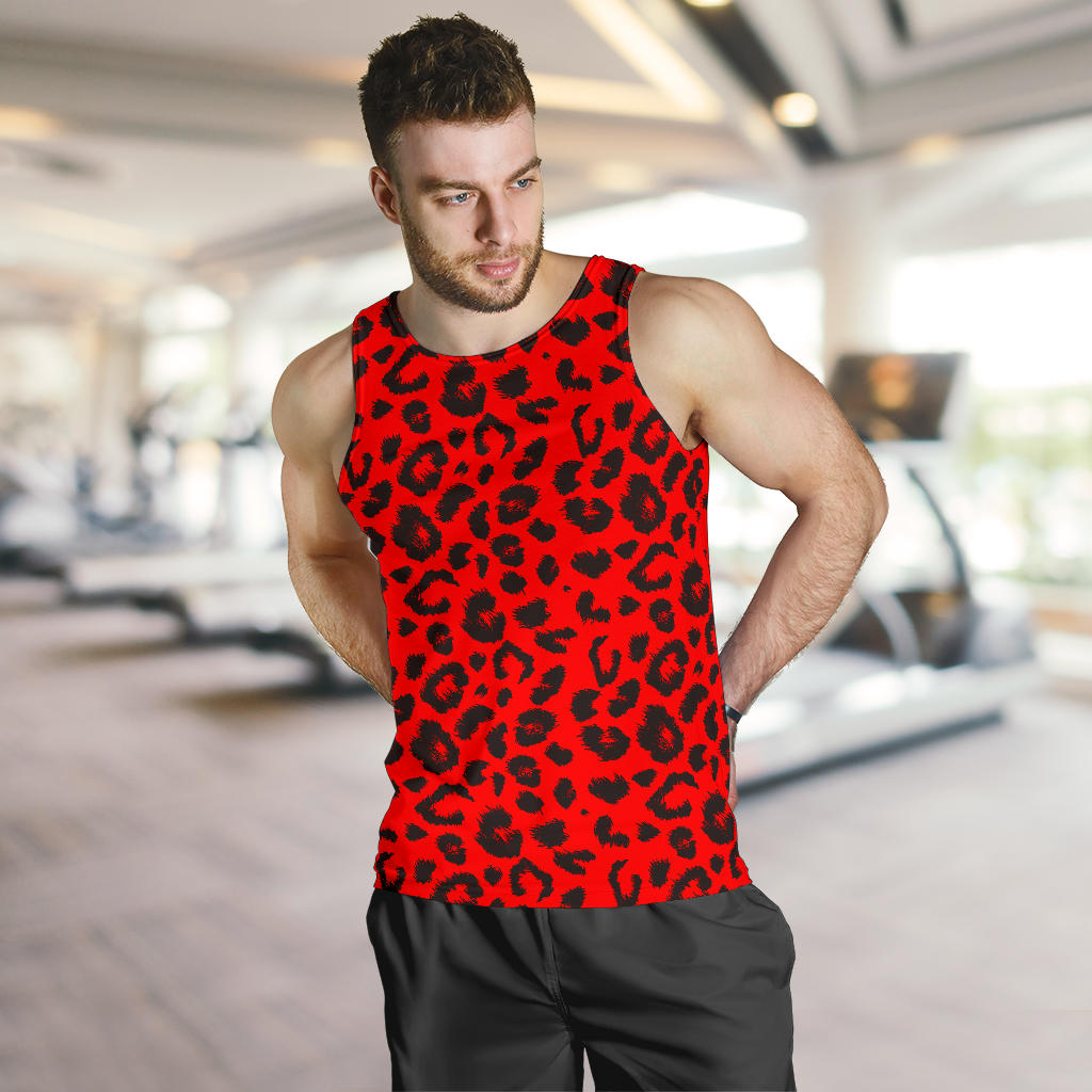 Leopard Red Skin Print Men Tank Top