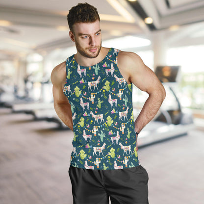 Llama with Cactus Design Print Men Tank Top