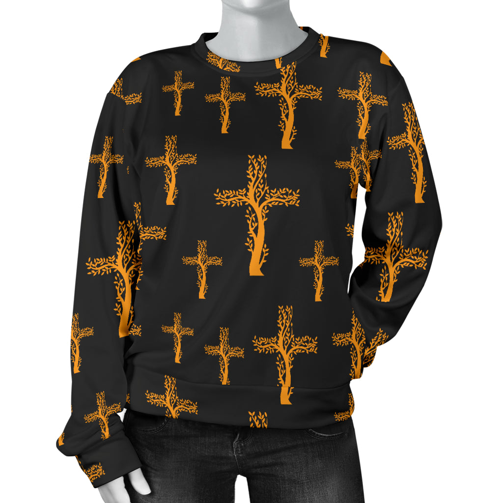 Christian Tree of Life Cross Design Women Long Sleeve Sweatshirt