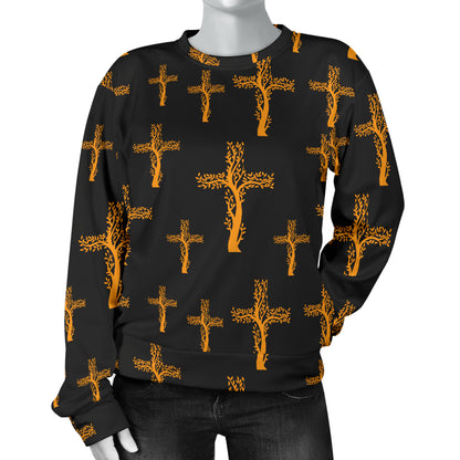 Christian Tree of Life Cross Design Women Long Sleeve Sweatshirt