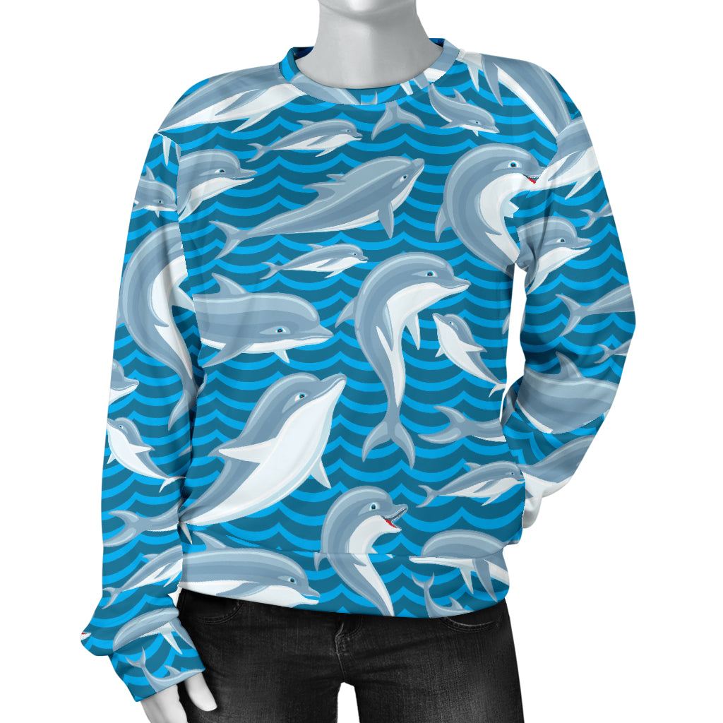 Dolphin Cute Print Pattern Women Long Sleeve Sweatshirt
