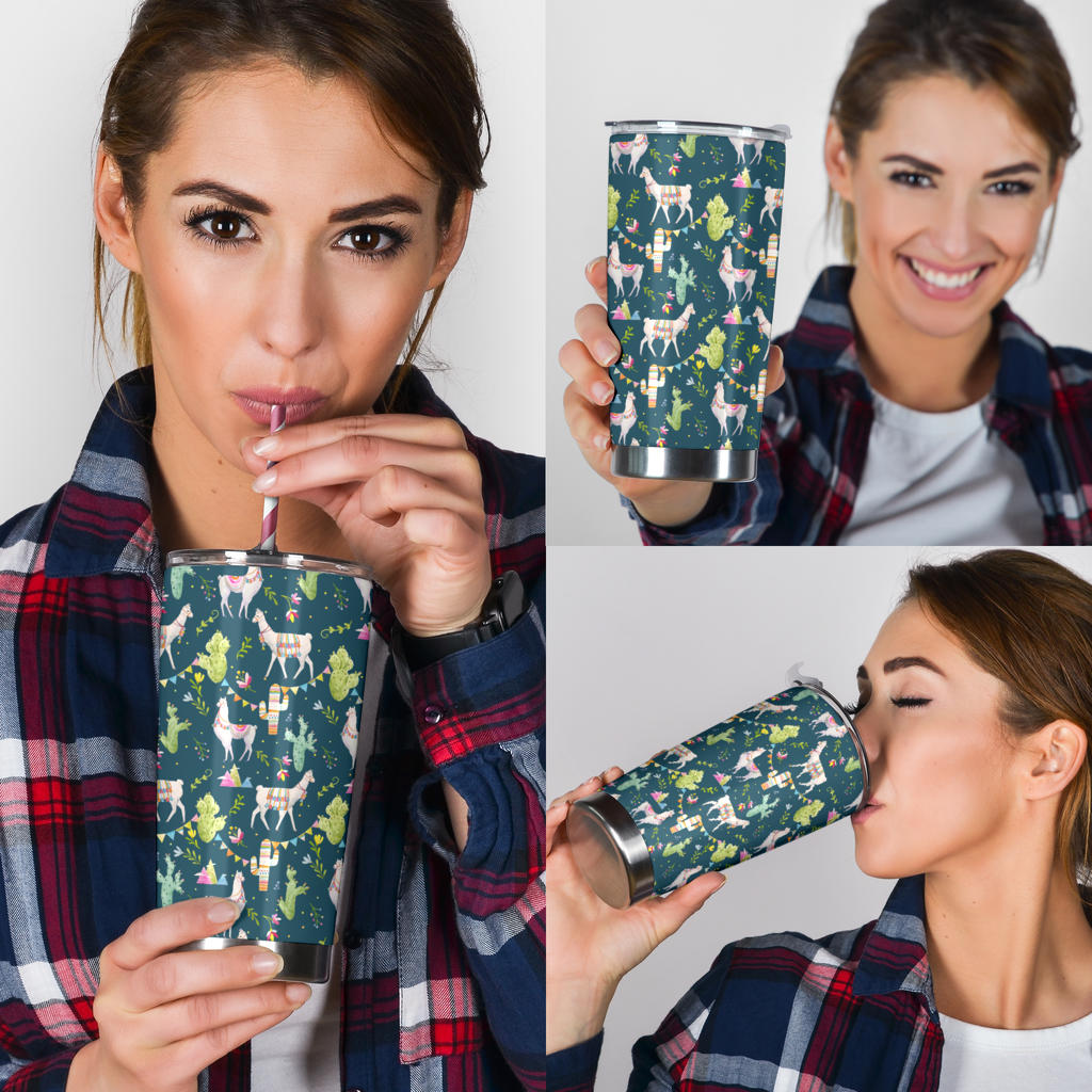 Llama with Cactus Design Print Tumbler