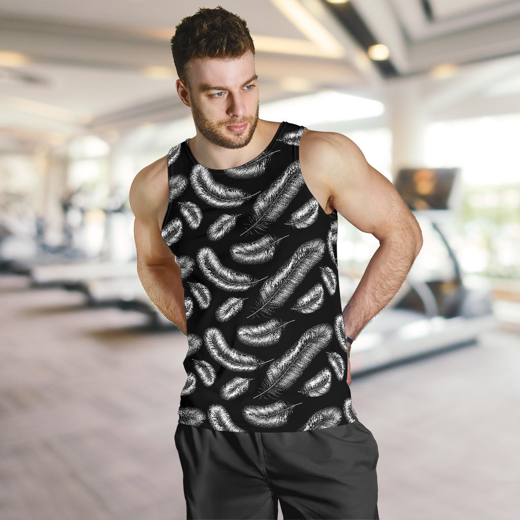 Feather Black White Design Print Men Tank Top