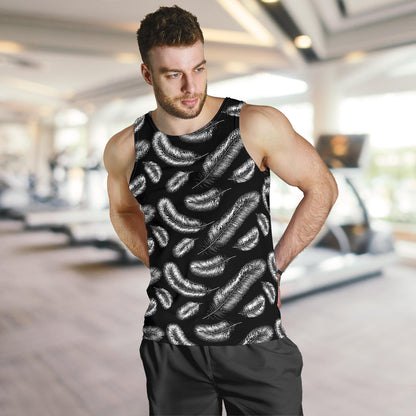 Feather Black White Design Print Men Tank Top