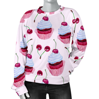 Cherry Cupcake Pink Pattern Women Long Sleeve Sweatshirt