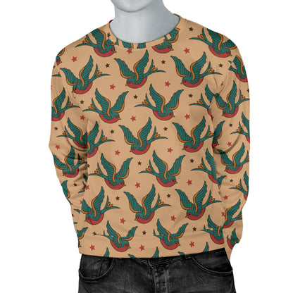 Old School Tattoo Swallow Design Men Long Sleeve Sweatshirt