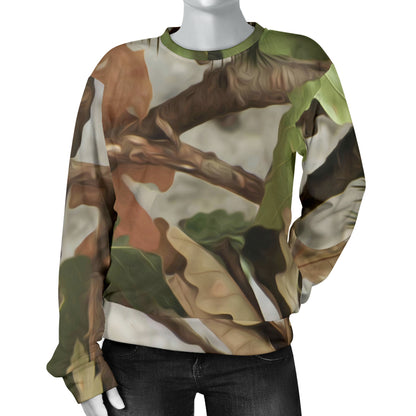Camo Realistic Tree Forest Print Women Long Sleeve Sweatshirt