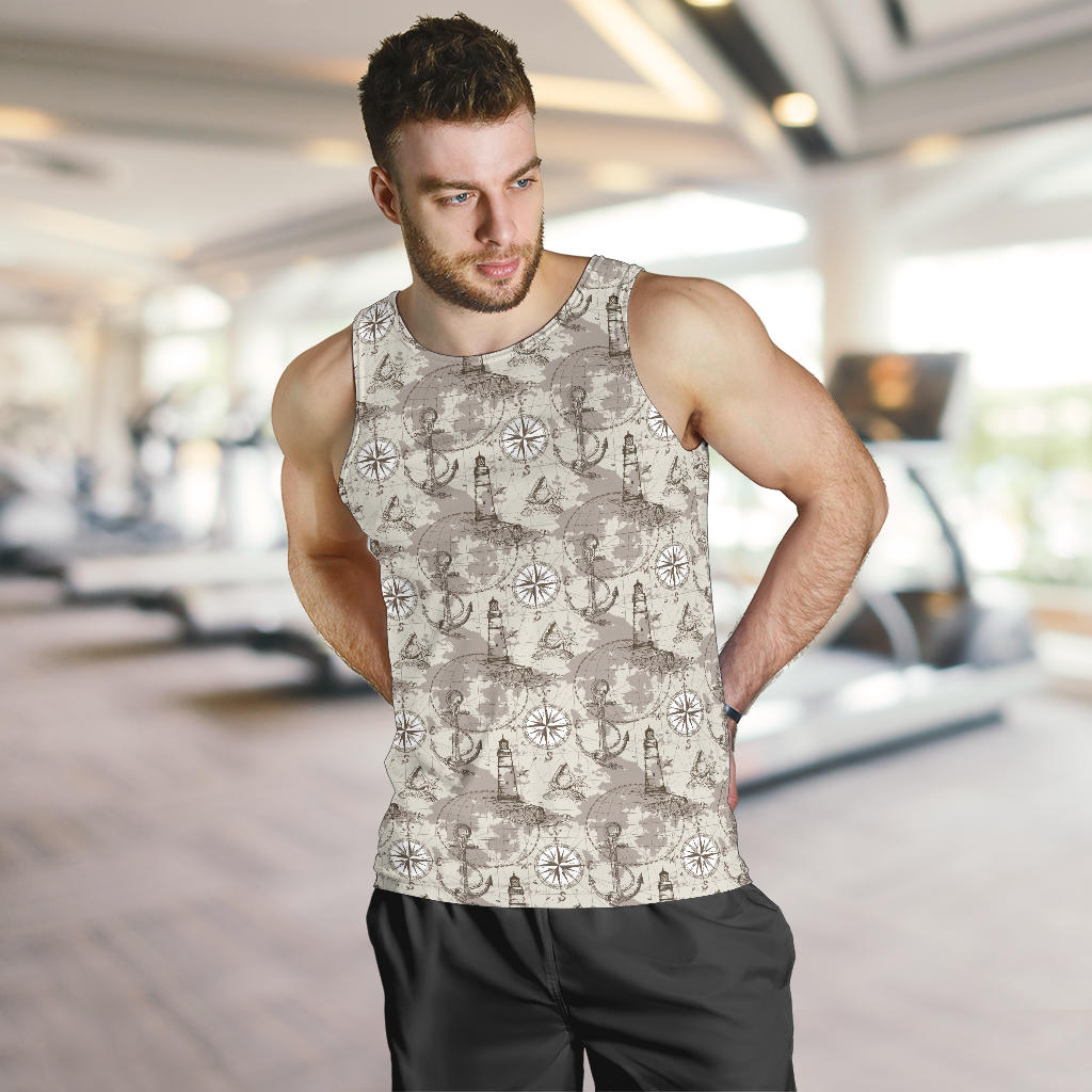 Nautical Map Design Themed Print Men Tank Top