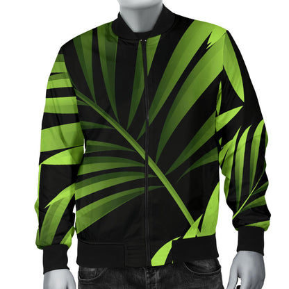Green Neon Tropical Palm Leaves Men Bomber Jacket