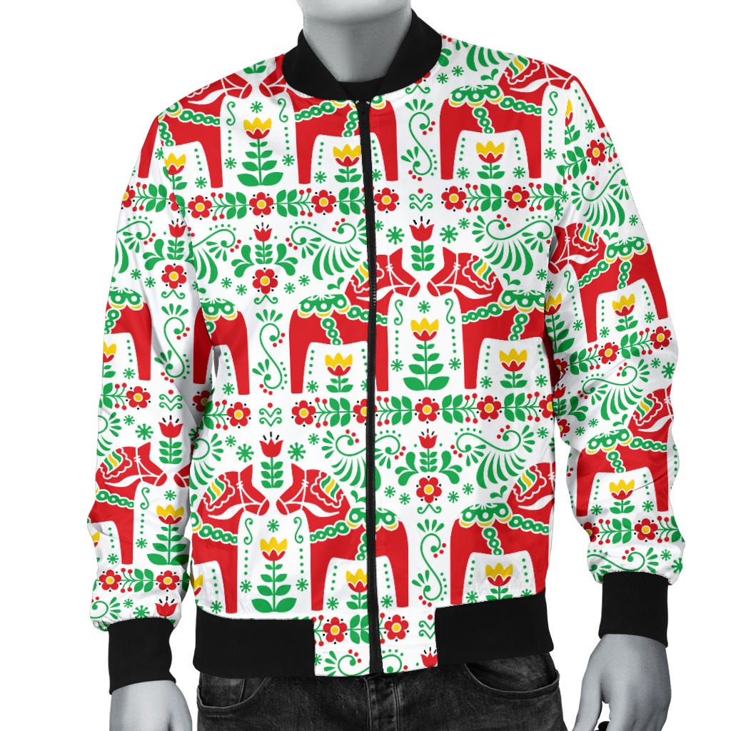Swedish Dala Style Pattern Men Bomber Jacket