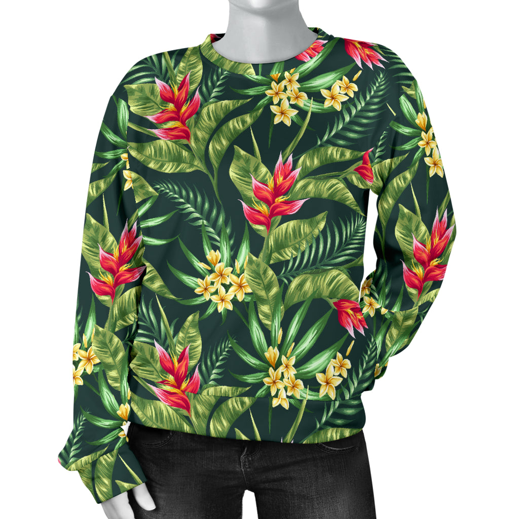 Tropical Folower Red Heliconia Print Women Long Sleeve Sweatshirt