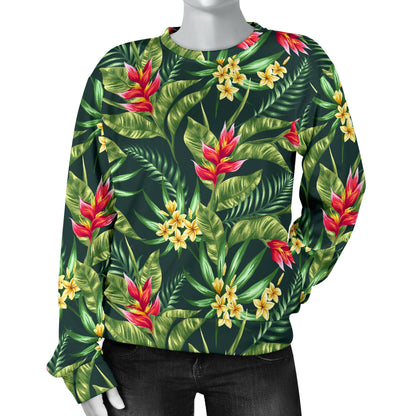 Tropical Folower Red Heliconia Print Women Long Sleeve Sweatshirt