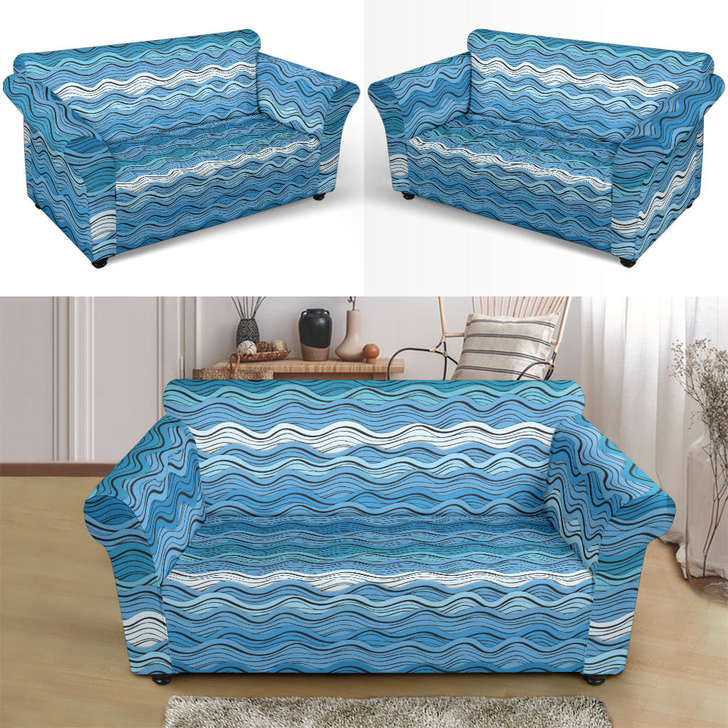 Wave Print Design LKS301 Loveseat Couch Slipcover