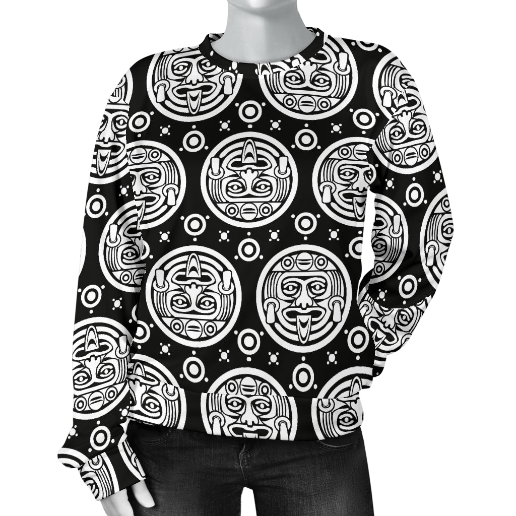 Calendar Aztec White Black Print Pattern Women Long Sleeve Sweatshirt
