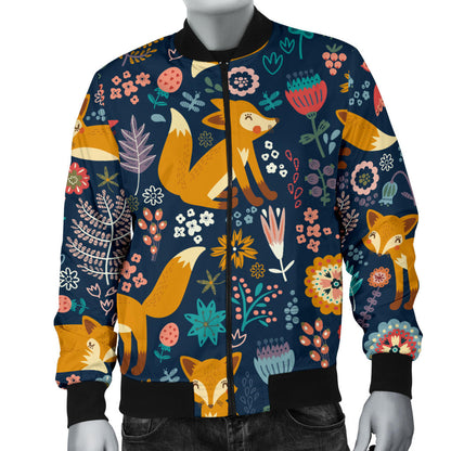 Fox Cute Jungle Print Pattern Men Bomber Jacket