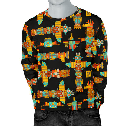 Totem Pole Cartoon Print Men Long Sleeve Sweatshirt