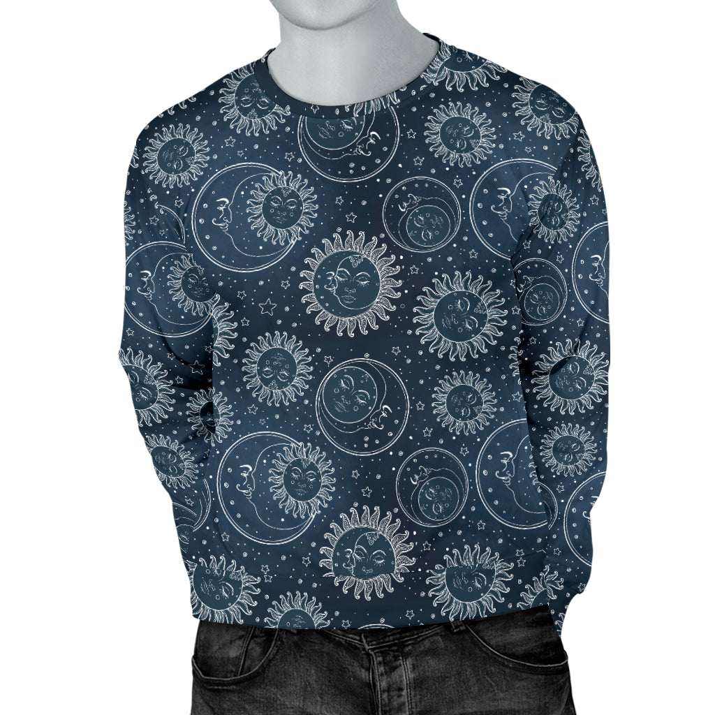 Sun Moon Tattoo Design Themed Print Men Long Sleeve Sweatshirt
