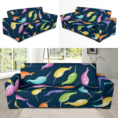 Narwhal Colorful Pattern Print Design 03 Sofa Slipcover