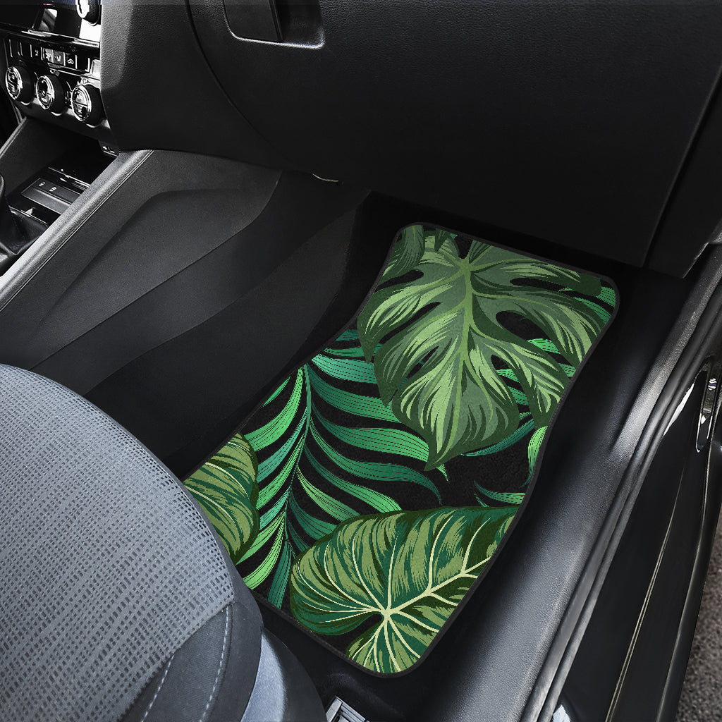 Green Fresh Tropical Palm Leaves Car Floor Mats Front Back