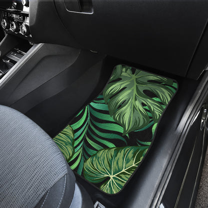 Green Fresh Tropical Palm Leaves Car Floor Mats Front Back