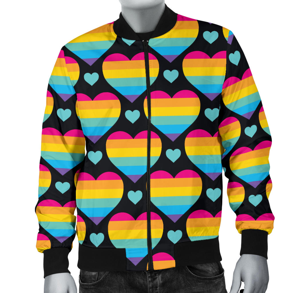 Rainbow Heart Print Pattern Men Bomber Jacket