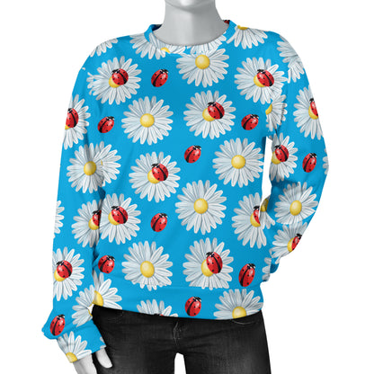 Ladybug with Daisy Themed Print Pattern Women Long Sleeve Sweatshirt